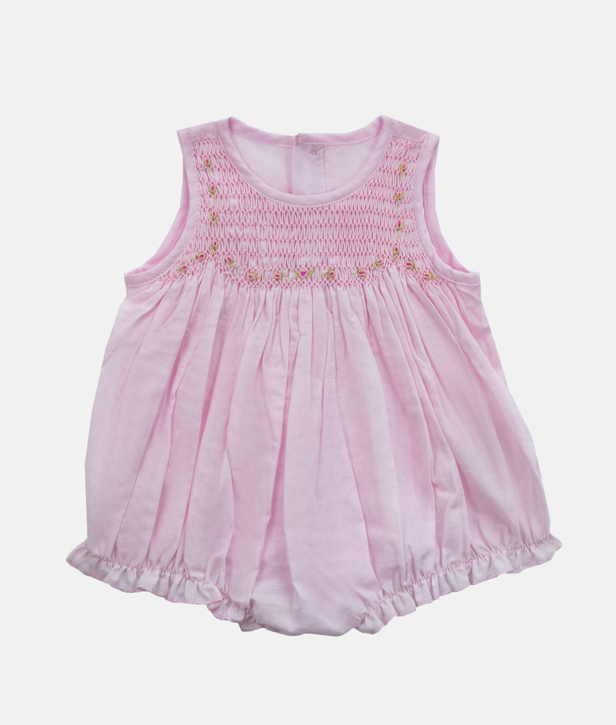 Elegant Smockers LK | Baby Girls Smocked Romper - Baby Pink | Sri Lanka 