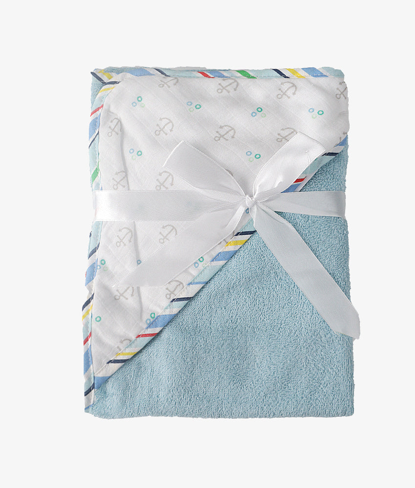 Elegant Smockers LK | Baby Hooded Bath Towel - Blue Anchor | Sri Lanka 