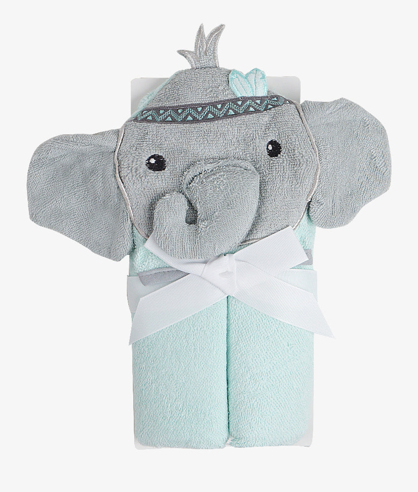 Elegant Smockers LK | Baby Hooded Bath Towel - Mint Tribal Elephant | Sri Lanka 