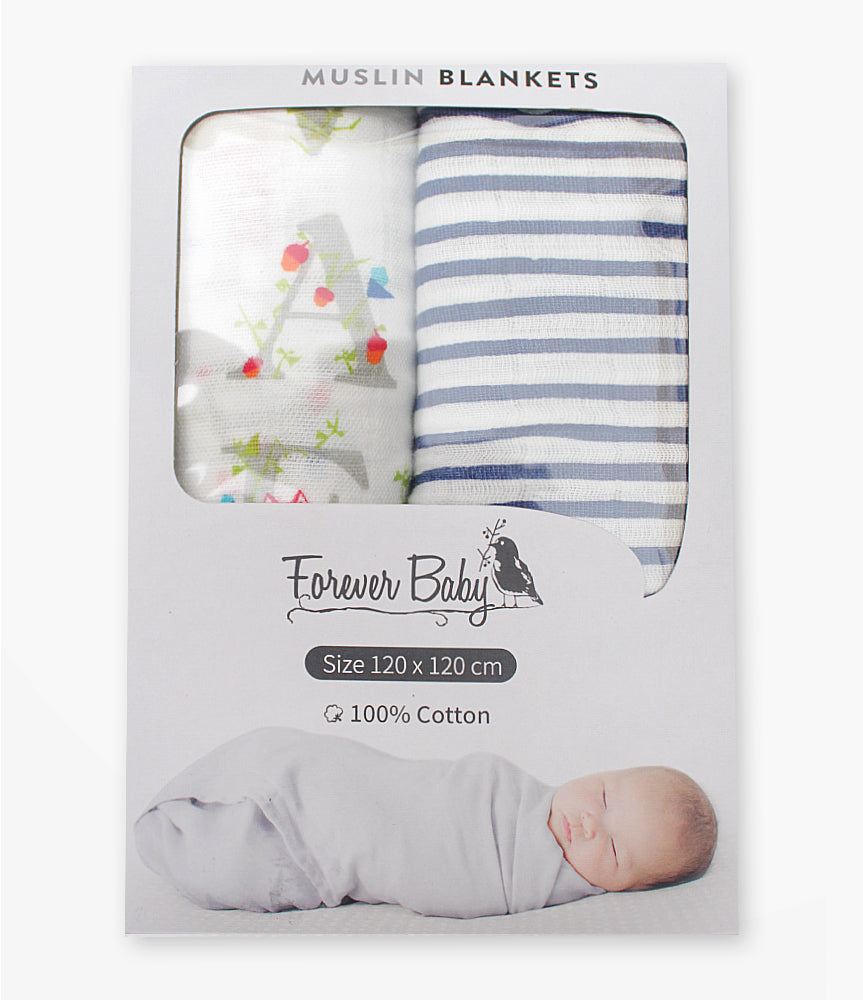 Elegant Smockers LK | Baby Muslin Blanket Pack - Alphabet  Stripes | Sri Lanka 