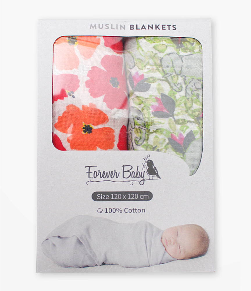 Elegant Smockers LK | Baby Muslin Blanket Pack - Elephant Flowers | Sri Lanka 