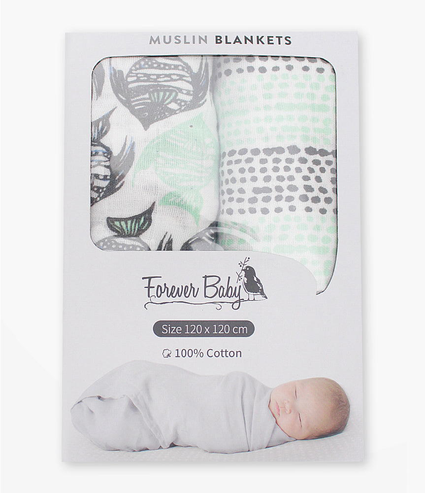 Elegant Smockers LK | Baby Muslin Blanket Pack - Mint Dotted Fish | Sri Lanka 