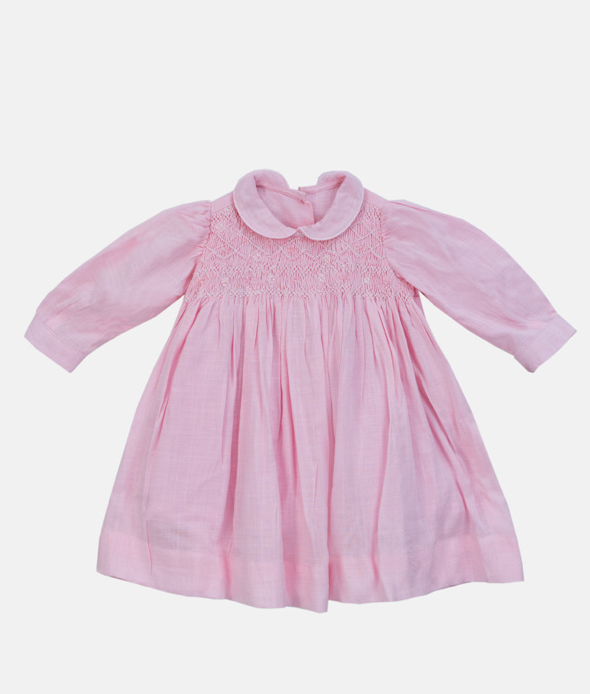 Elegant Smockers LK | Baby Pink Smocked Long Sleeved Girls Dress | Sri Lanka 