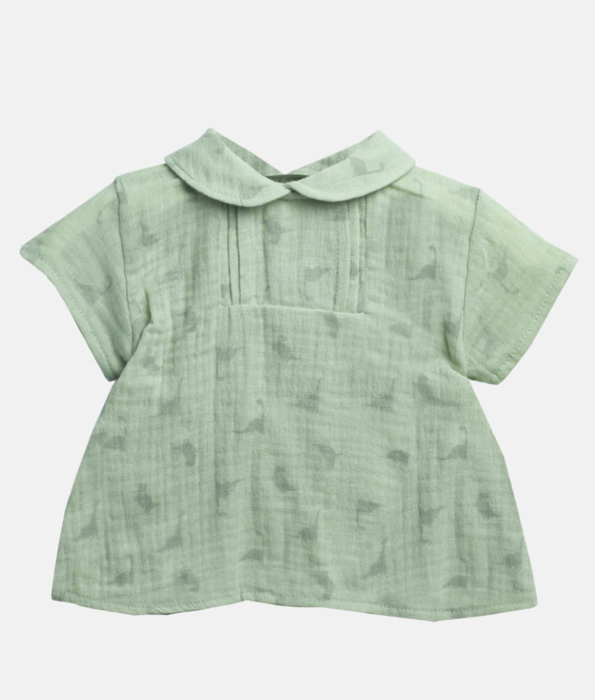 Elegant Smockers LK | Baby Shirt & Bloomer 2Pcs Set  - Matcha Green Dinosaur Print | Sri Lanka 