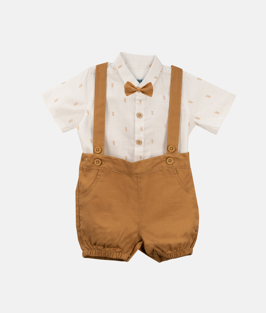 Elegant Smockers LK | Baby Shirt & Bloomers with Straps - Bow -  Print Brown | Sri Lanka 