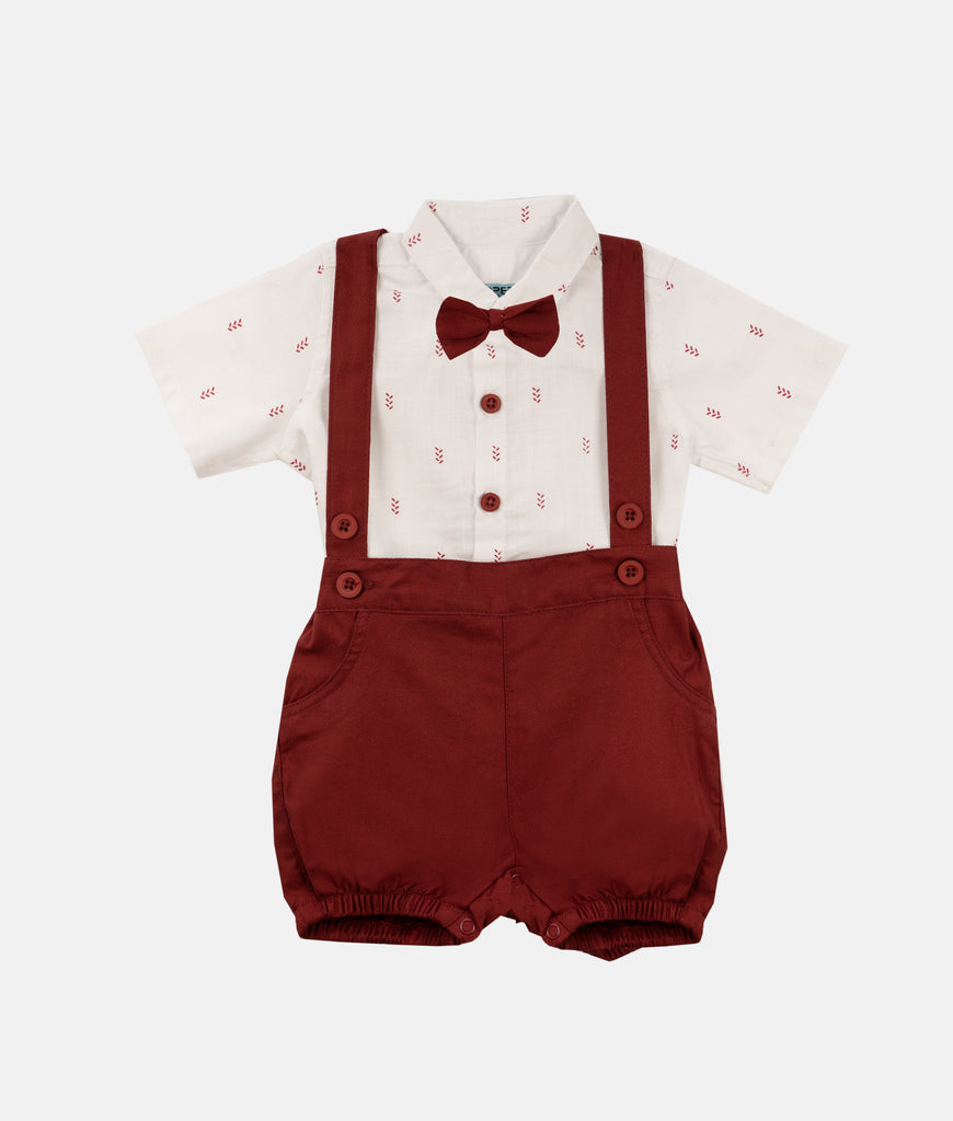 Elegant Smockers LK | Baby Shirt & Bloomers with Straps - Bow -  Print Maroon | Sri Lanka 