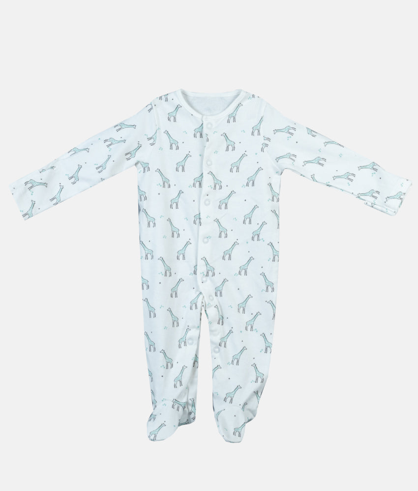 Elegant Smockers LK | Baby Sleep Suit -Mint Green Giraffe Print | Sri Lanka 