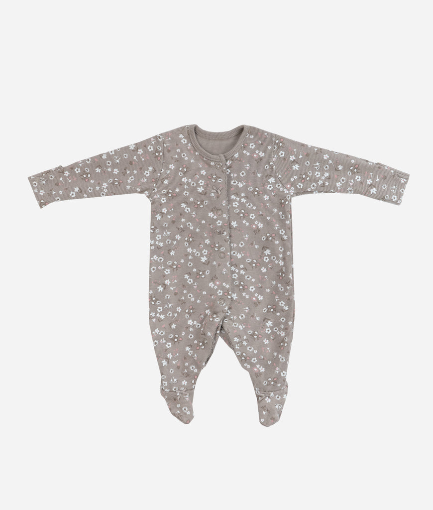 Elegant Smockers LK | Baby Sleep Suits - Brown White Florals | Sri Lanka 