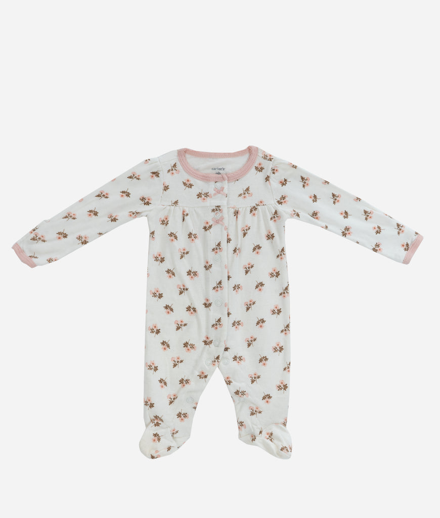 Elegant Smockers LK | Baby Sleep Suits - Creamy Pink Floral | Sri Lanka 