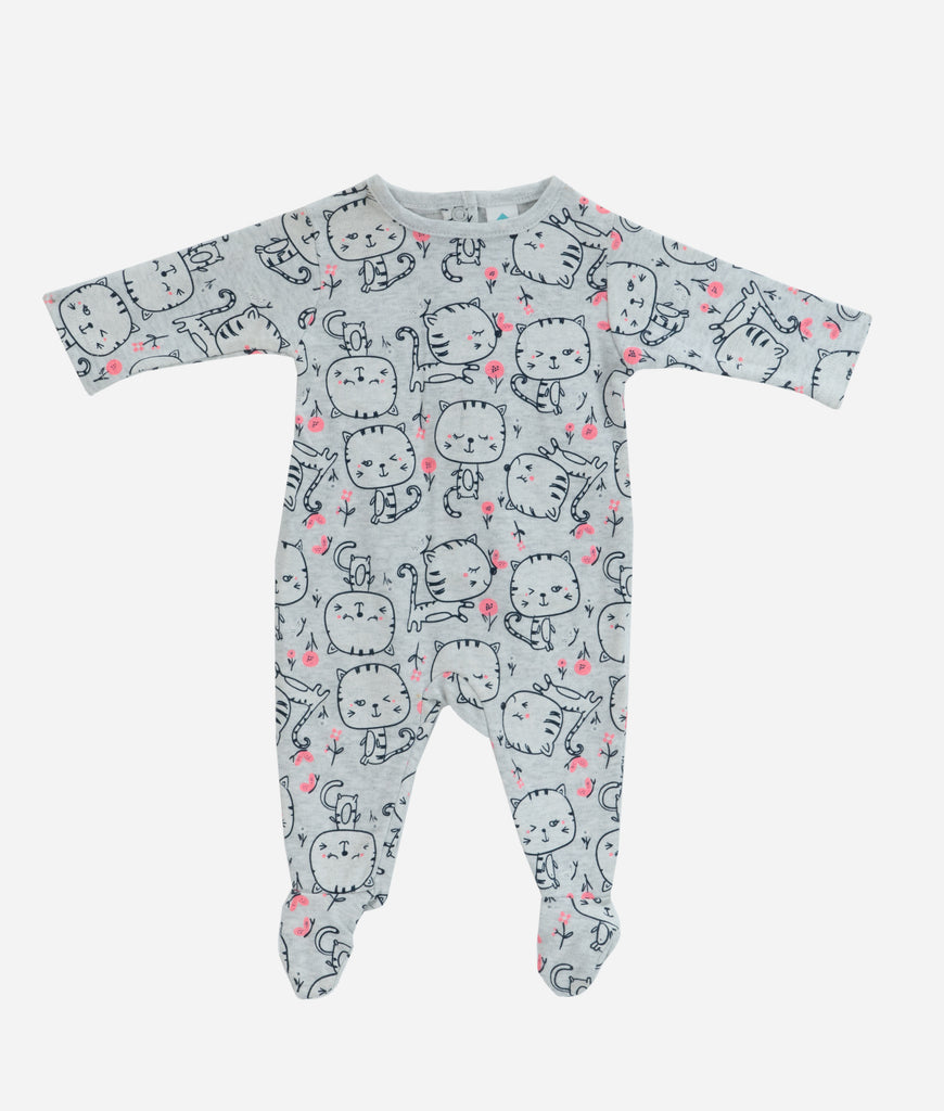 Elegant Smockers LK | Baby Sleep Suits - Grey Shade Kitty | Sri Lanka 