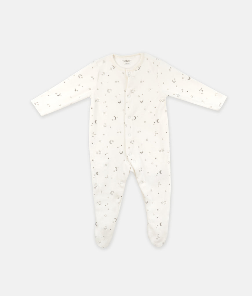 Elegant Smockers LK | Baby Sleep Suits - Ivory Moon & Stars Print | Sri Lanka 