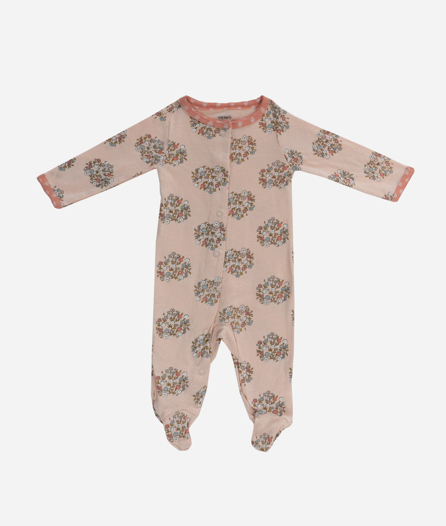 Elegant Smockers LK | Baby Sleep Suits - Pale Pink Heart Shaped Floral Print | Sri Lanka 