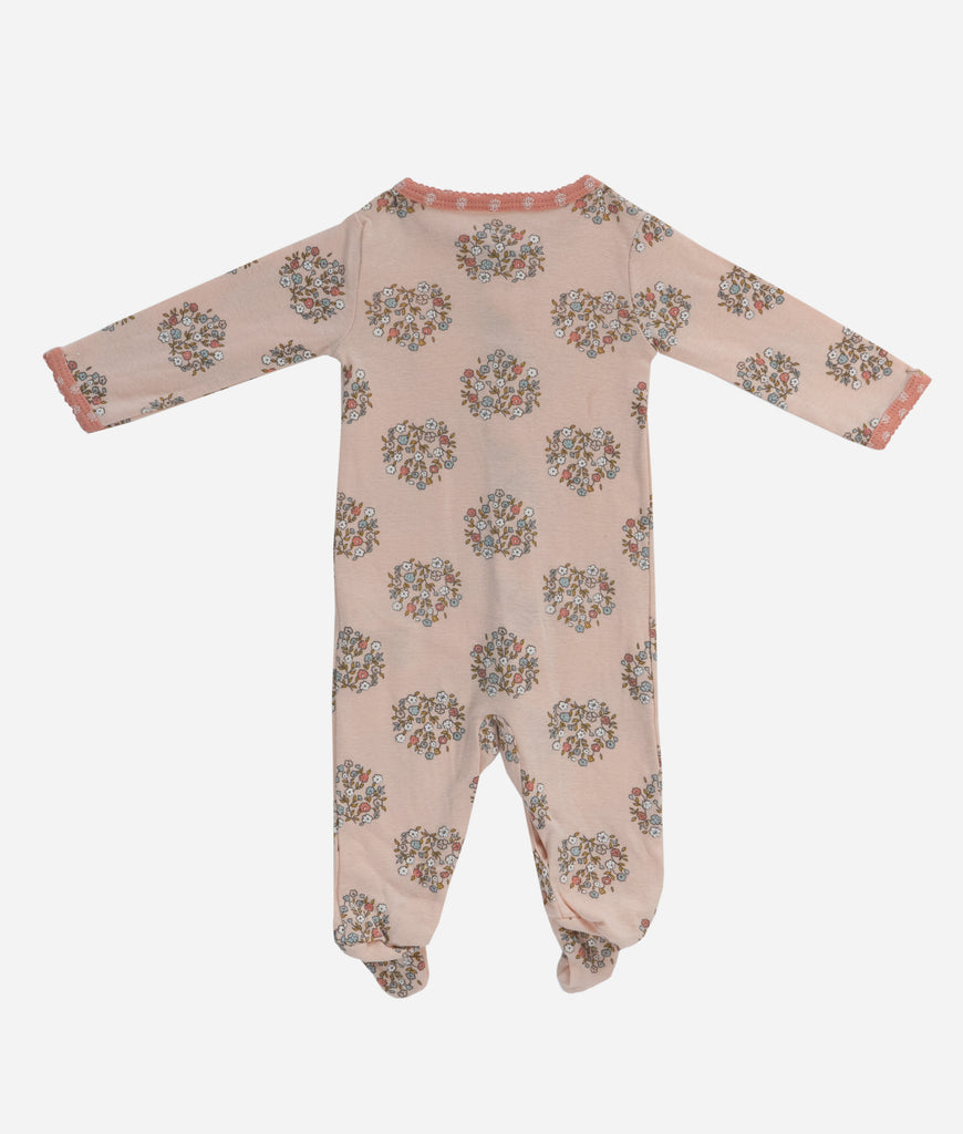 Elegant Smockers LK | Baby Sleep Suits - Pale Pink Heart Shaped Floral Print | Sri Lanka 