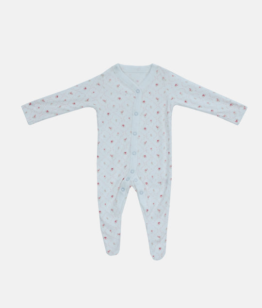 Elegant Smockers LK | Baby Sleep Suits - Rose Printed - White | Sri Lanka 