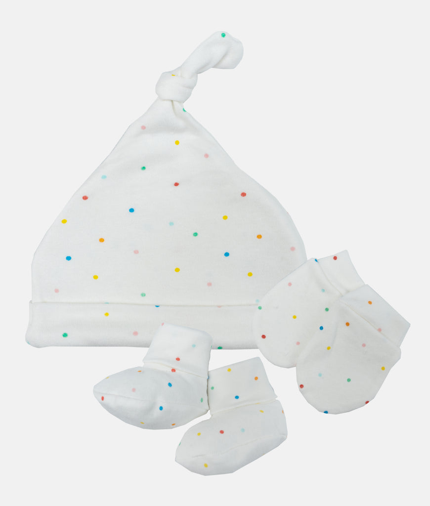 Elegant Smockers LK | Baby Socks, Mittens & Cap Set - Colorful Mini Dots Print | Sri Lanka 