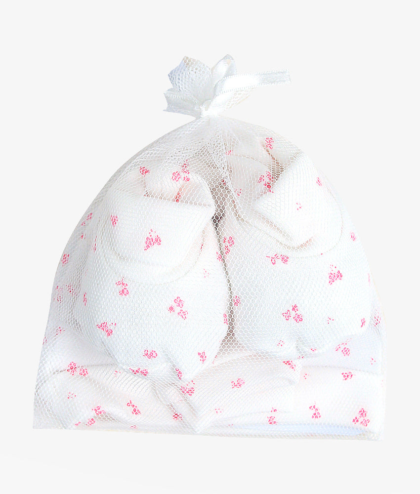 Elegant Smockers LK | Baby Socks, Mittens & Cap Set - Pink Mini Floral Print | Sri Lanka 