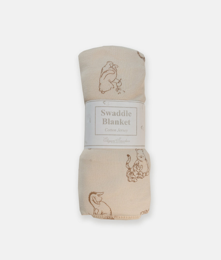 Elegant Smockers LK | Baby Swaddling Blanket  -  Beige Pooh & Friends | Sri Lanka 