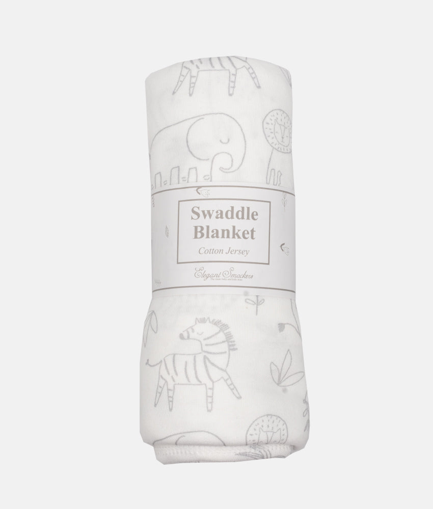 Elegant Smockers LK | Baby Swaddling Blanket  - Grey & White Animal Print | Sri Lanka 