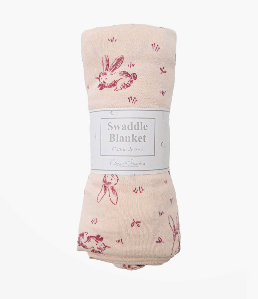 Elegant Smockers LK | Baby Swaddling Blanket - Pink Bunny Sketch Print | Sri Lanka 