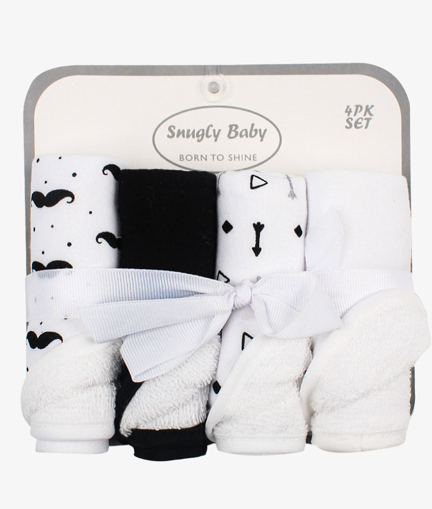 Elegant Smockers LK | Baby Washcloth Pack - 4pcs - Black & White | Sri Lanka 