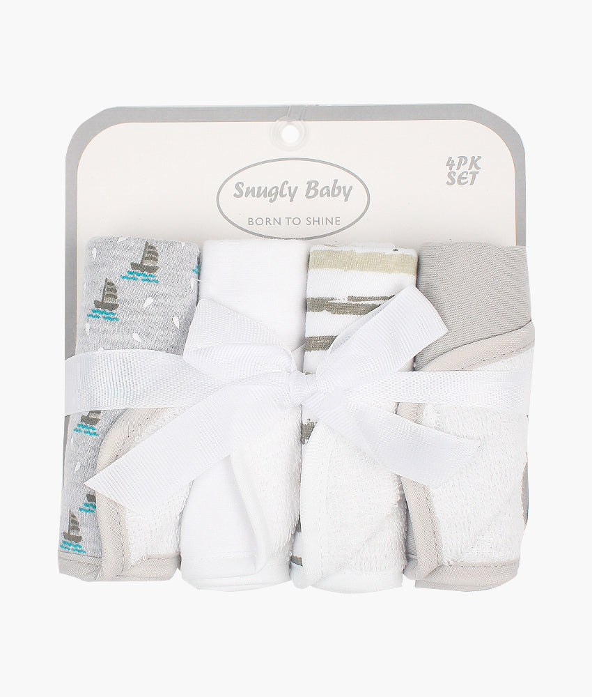 Elegant Smockers LK | Baby Washcloth Pack - 4pcs - Grey & White | Sri Lanka 