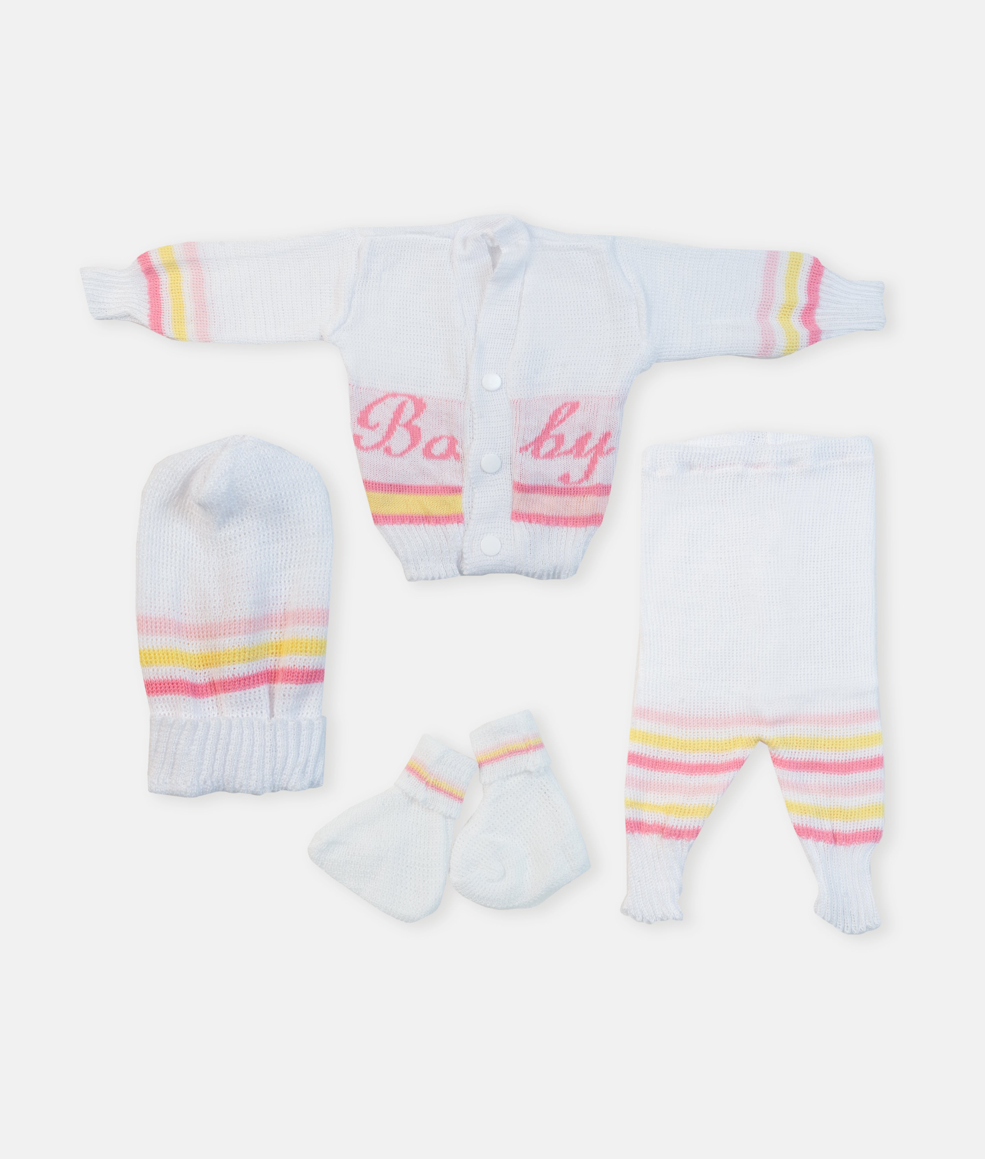 Elegant Smockers LK | Baby Wool Suit 4pcs - Pink & White | Sri Lanka 