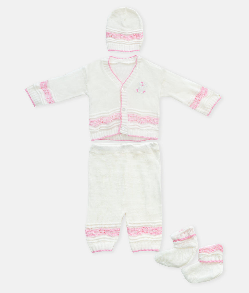 Elegant Smockers LK | Baby Woolen 04pcs Set - White - Pink | Sri Lanka 