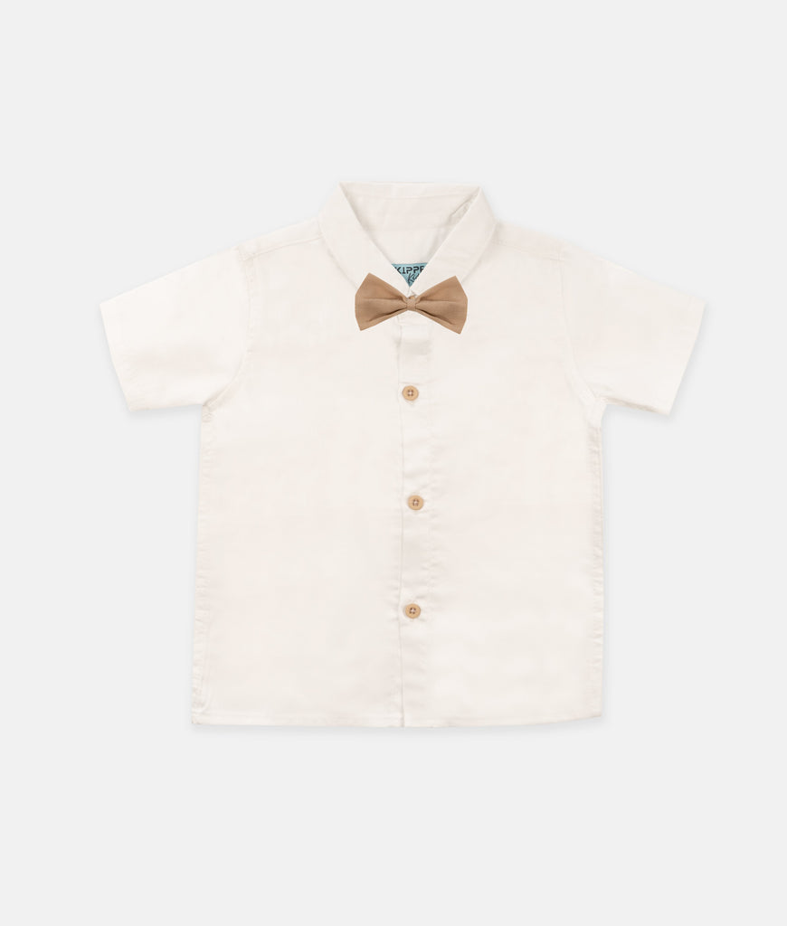 Elegant Smockers LK | Beige Baby Shirt & Bloomers with Straps - Bow | Sri Lanka 