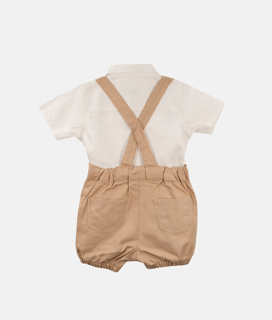 Elegant Smockers LK | Beige Baby Shirt & Bloomers with Straps - Bow | Sri Lanka 