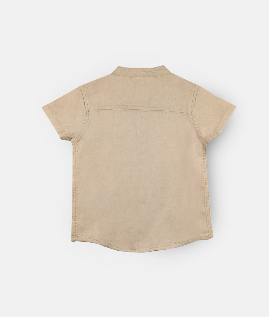 Elegant Smockers LK | Beige Chinese Collar Short Sleeved Boys Shirt | Sri Lanka 