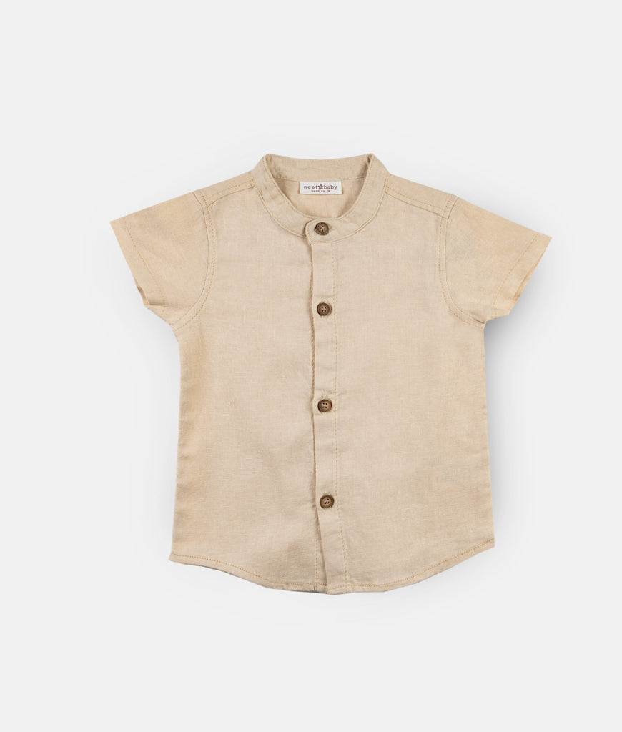 Elegant Smockers LK | Beige Chinese Collar Short Sleeved Boys Shirt | Sri Lanka 