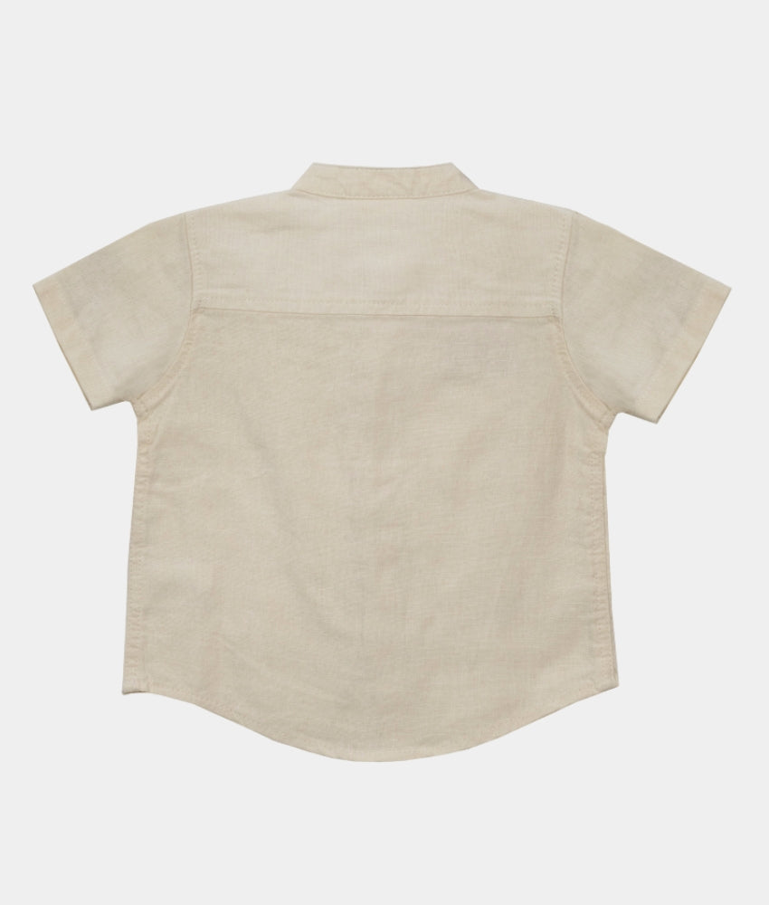 Elegant Smockers LK | Cream Short Sleeve Chinese Collar Boys Shirt | Sri Lanka 