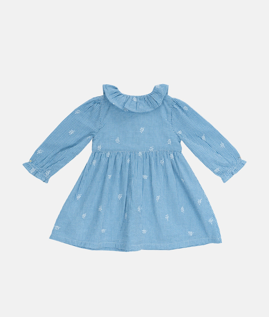 Elegant Smockers LK | Blue Collared Plaid Long Sleeved Girls Dress | Sri Lanka 