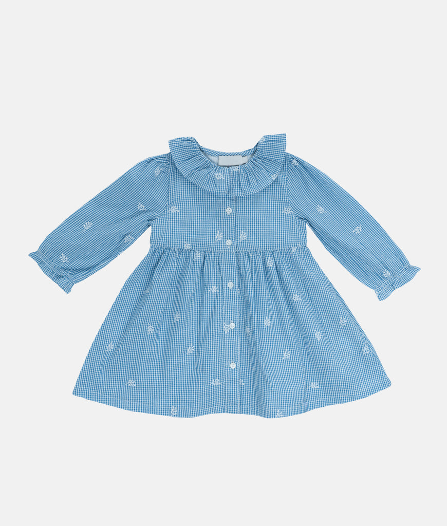 Elegant Smockers LK | Blue Collared Plaid Long Sleeved Girls Dress | Sri Lanka 