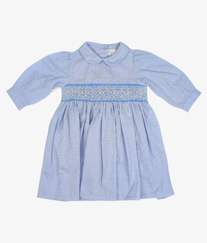 Elegant Smockers LK | Blue Long Sleeved Smocked Girls Dress | Sri Lanka 