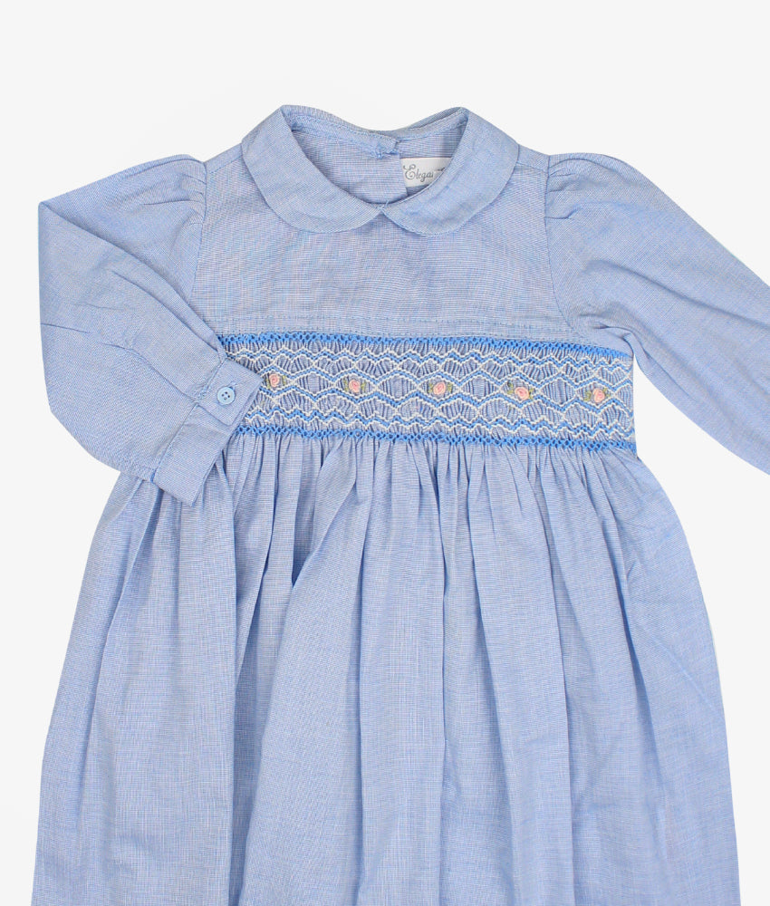 Elegant Smockers LK | Blue Long Sleeved Smocked Girls Dress | Sri Lanka 