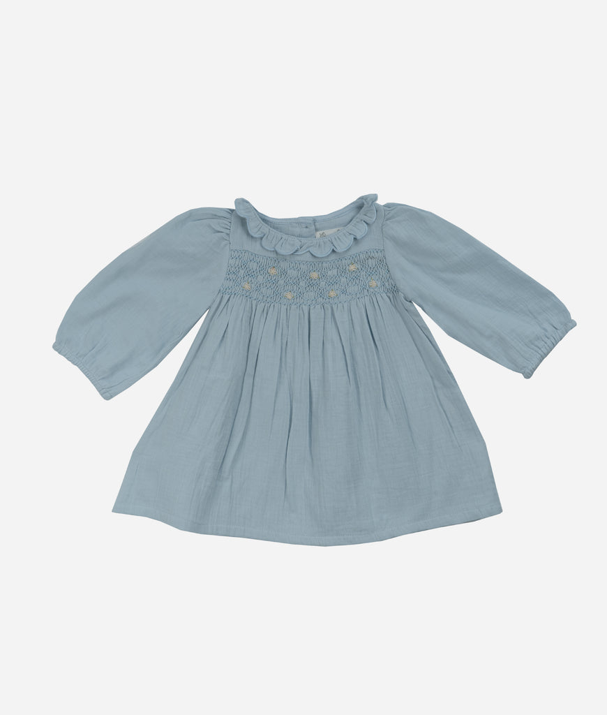 Elegant Smockers LK | Blue Muslin Smocked Long Sleeved Girls Dress | Sri Lanka 