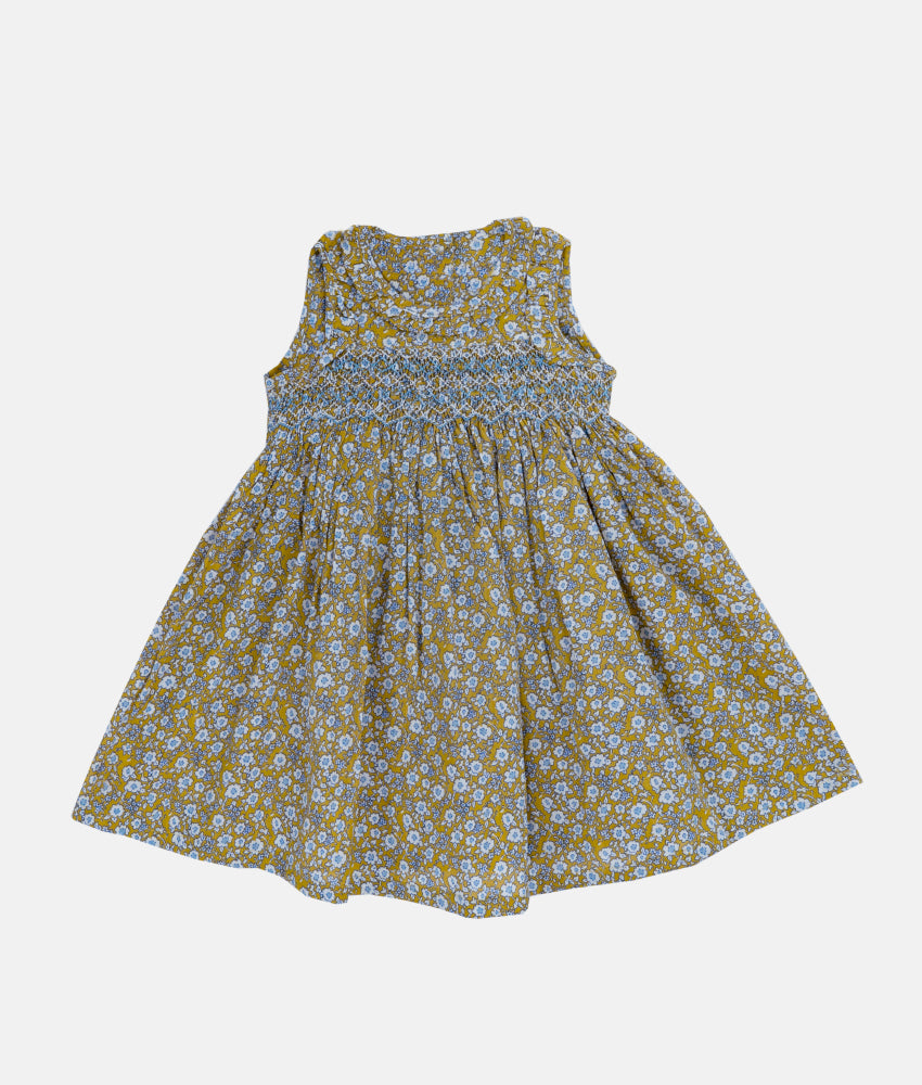 Elegant Smockers LK | Blue Ocher Ruffle Collared Smocked Girls Dress | Sri Lanka 