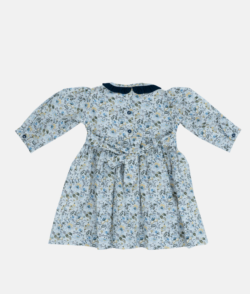 Elegant Smockers LK | Blue Ruffle Collared Long Sleeved Smocked Dress | Sri Lanka 