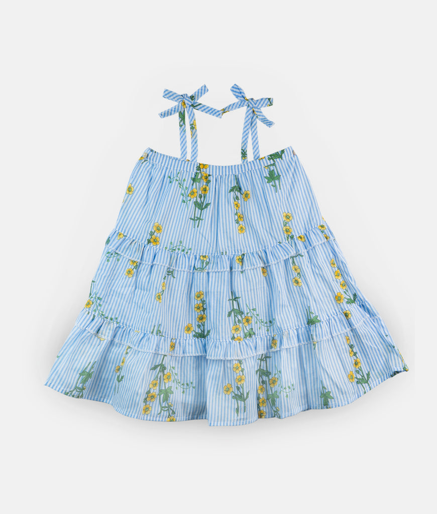 Elegant Smockers LK | Blue Striped Floral Girls Strap Dress | Sri Lanka 