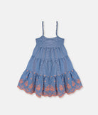Elegant Smockers LK | Blue & White Stripes Strap Dress - Peach Floral Embroidery | Sri Lanka 