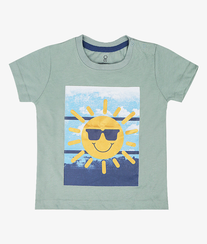 Elegant Smockers LK | Boys Baby T-Shirt - Sage Sun Print | Sri Lanka 