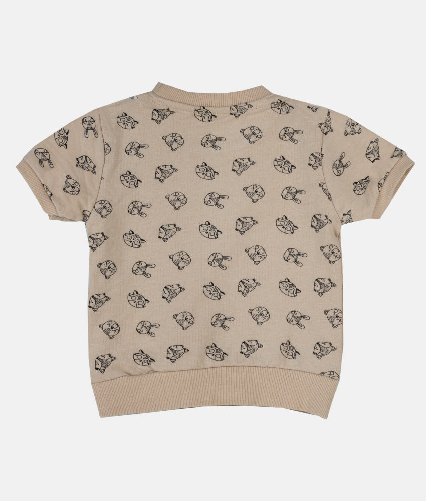 Elegant Smockers LK | Boys Beige Crewneck T-Shirt - Bunny Bear Print | Sri Lanka 