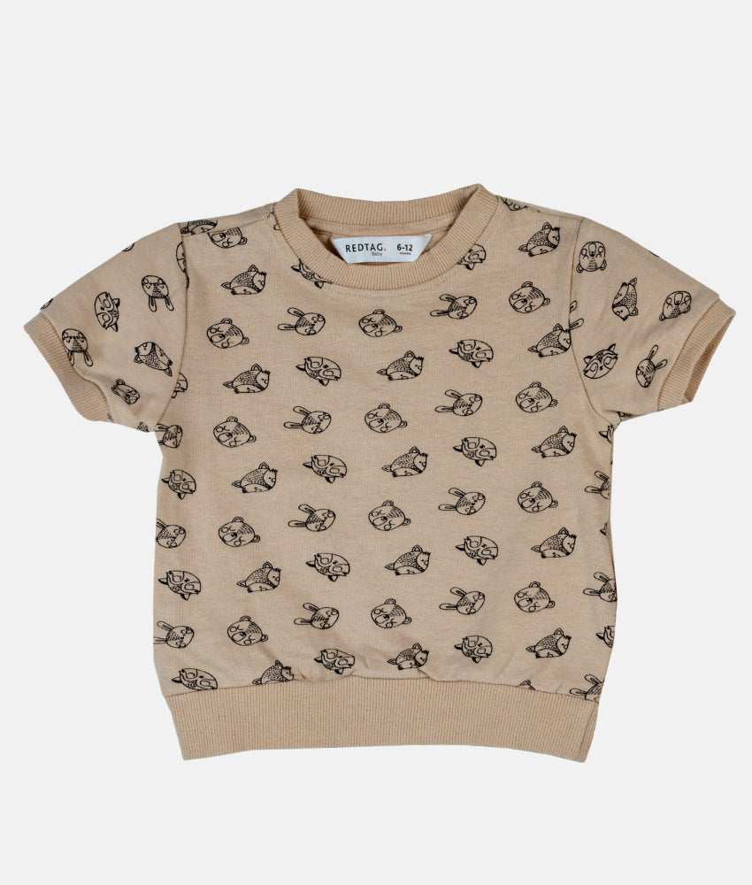 Elegant Smockers LK | Boys Beige Crewneck T-Shirt - Bunny Bear Print | Sri Lanka 