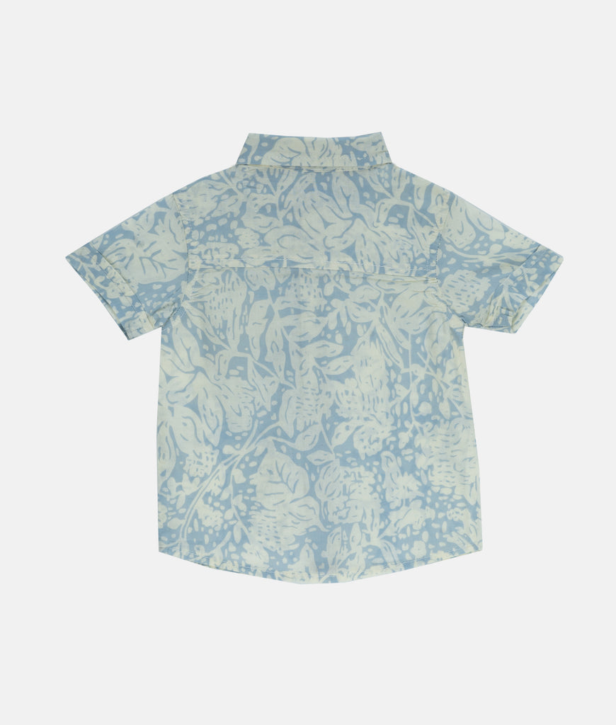 Elegant Smockers LK | Boys Casual Short Sleeve Shirt - Blue Ivory Print | Sri Lanka 