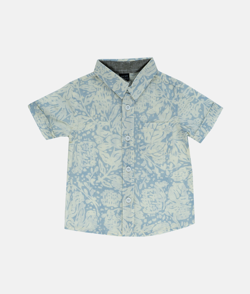 Elegant Smockers LK | Boys Casual Short Sleeve Shirt - Blue Ivory Print | Sri Lanka 