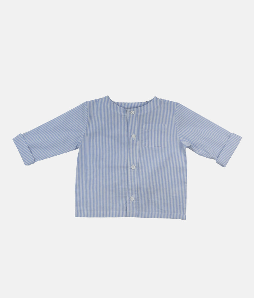 Elegant Smockers LK | Boys Chinese Collared Shirt & Short With Hat 3pcs Set - Blue Striped | Sri Lanka 