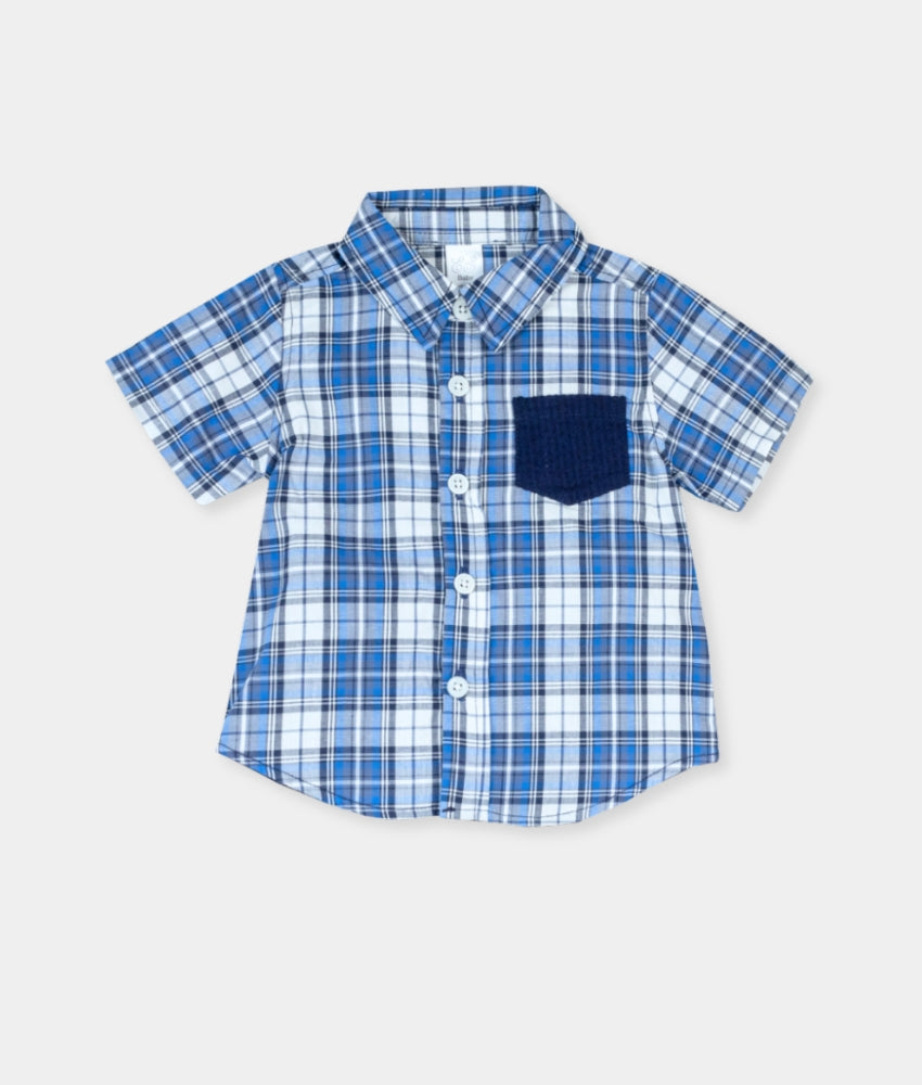 Elegant Smockers LK | Boys Collared Short Sleeve Plaid Shirt & Short 2pcs Set - Navy Blue | Sri Lanka 
