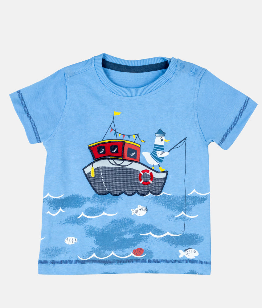 Elegant Smockers LK | Boys Crewneck Fishing Boat T-Shirt - Blue | Sri Lanka 