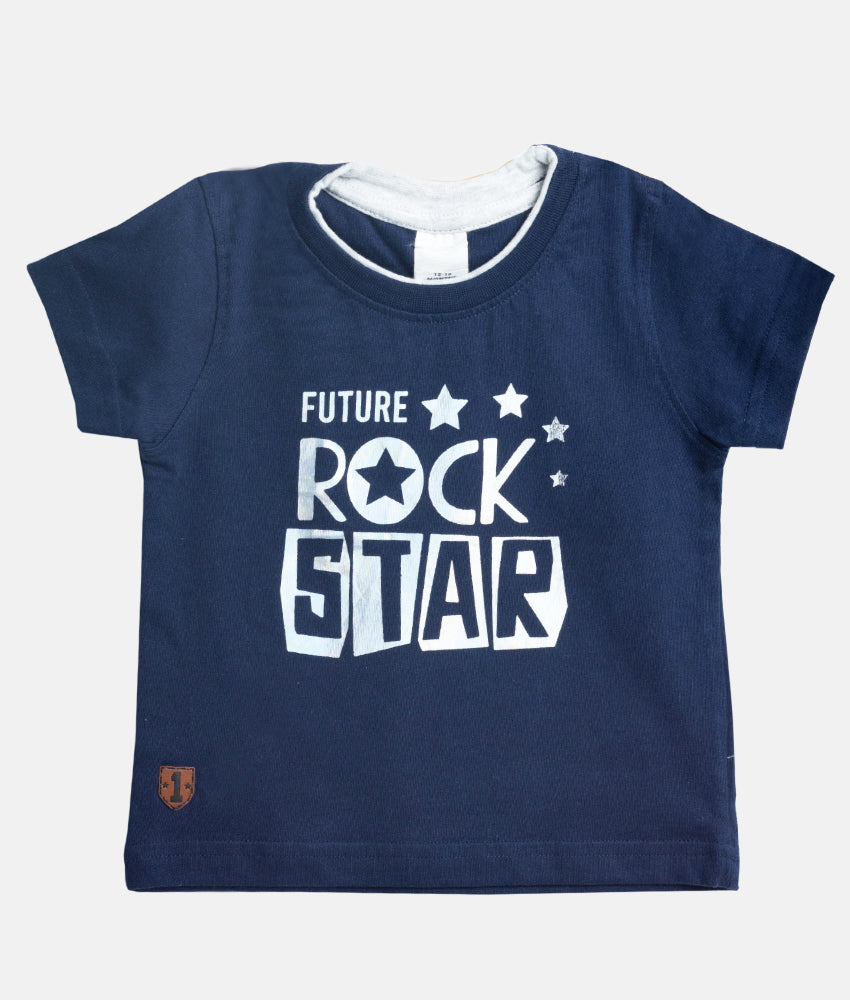 Elegant Smockers LK | Boys Future Rock Star Crewneck T-Shirt - Navy Blue | Sri Lanka 